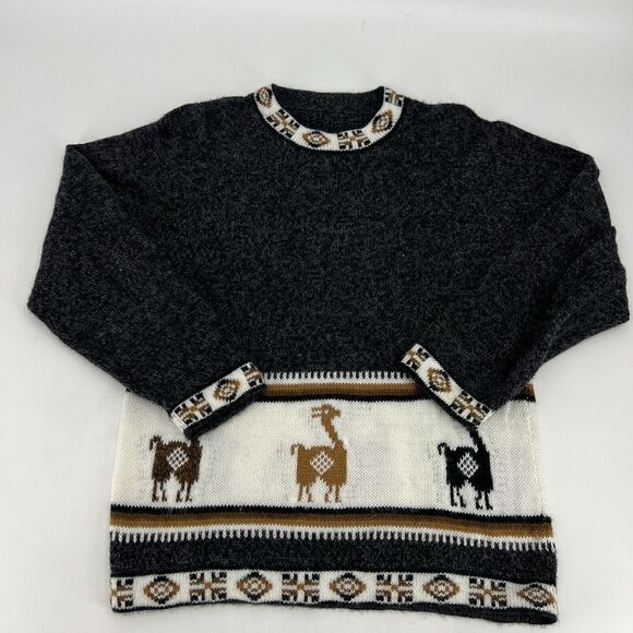 Vintage Alpaca Sweater Long Sleeve Pullover Black Beige White - Picture 8 of 8